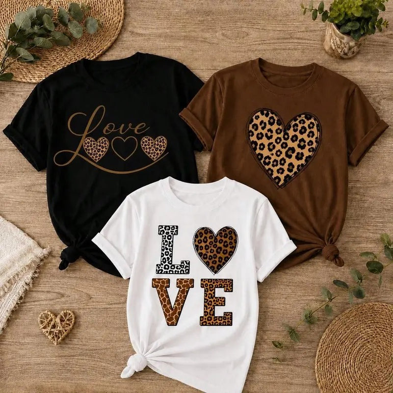 Kit 3 Camisetas Femininas Love Animal Print – Love, Leopard Love e Wild Love