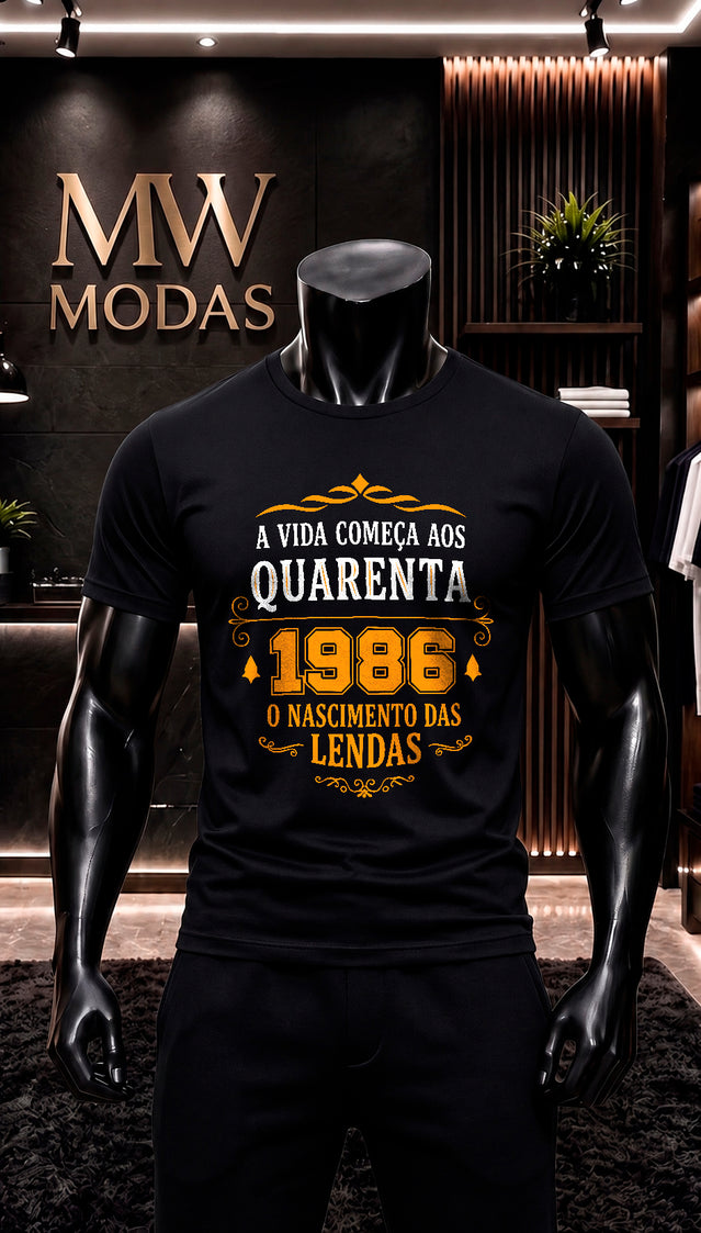 Camiseta A Vida Começa Aos Quarenta 1986 O Nascimento das Lendas