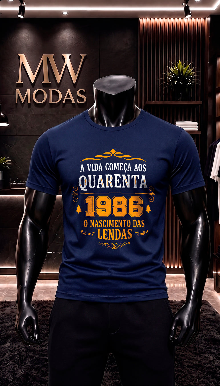 Camiseta A Vida Começa Aos Quarenta 1986 O Nascimento das Lendas