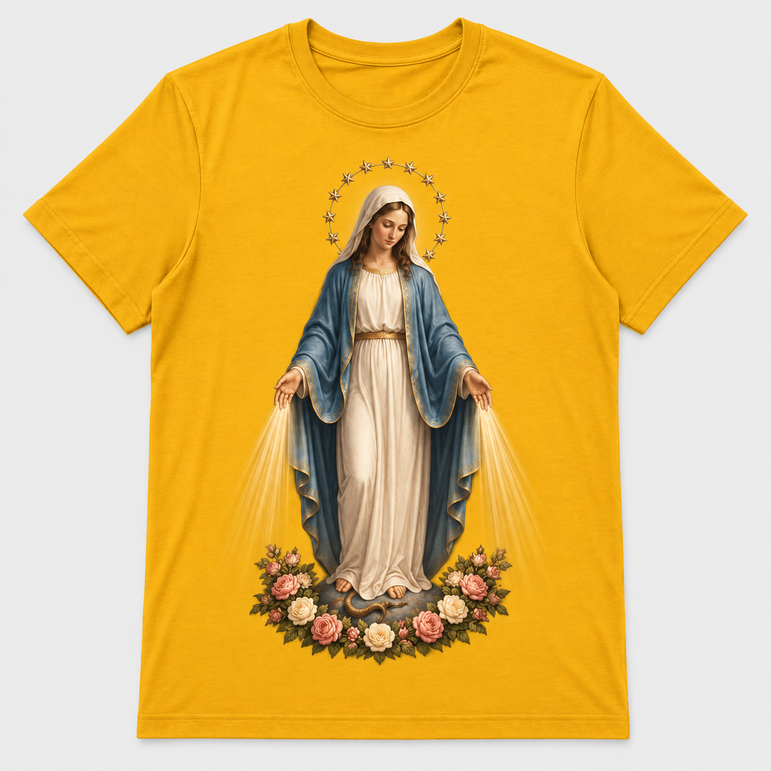 Camiseta Feminina Nossa Senhora das Graças – Sob o Manto de Maria