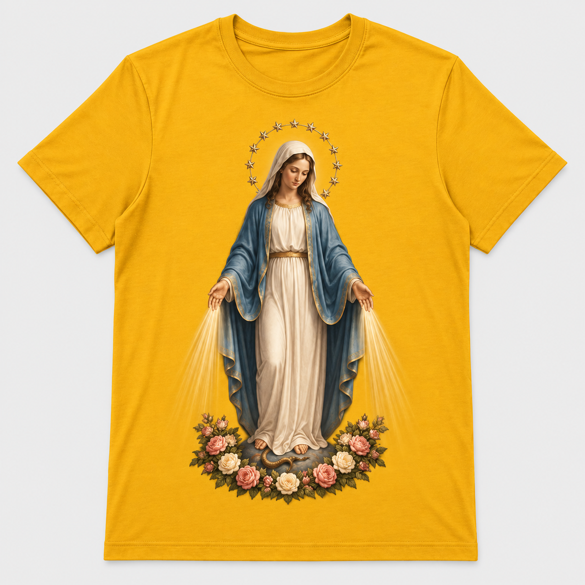 Camiseta Feminina Nossa Senhora das Graças – Sob o Manto de Maria