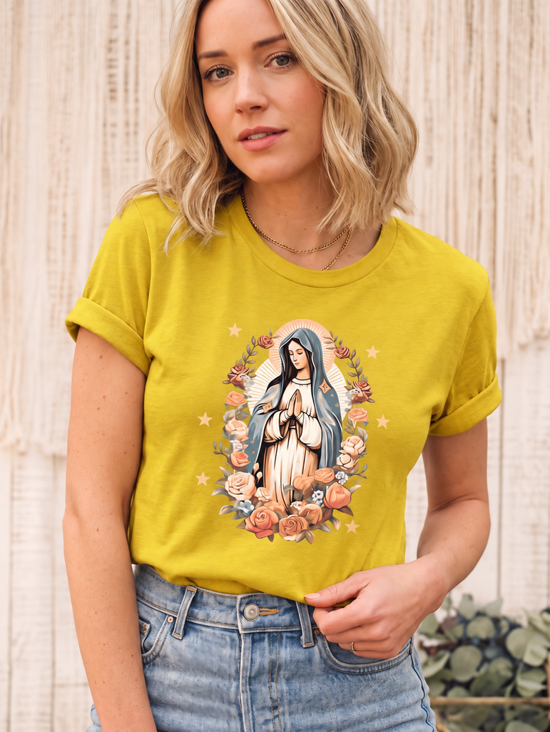 Camiseta Feminina Ave Maria Floral
