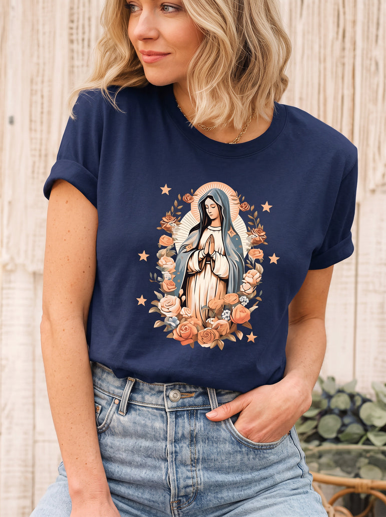 Camiseta Feminina Ave Maria Floral