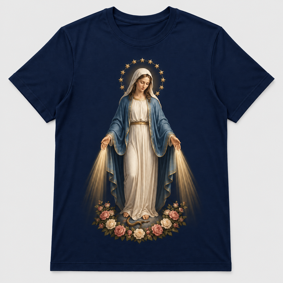 Camiseta Feminina Nossa Senhora das Graças – Sob o Manto de Maria