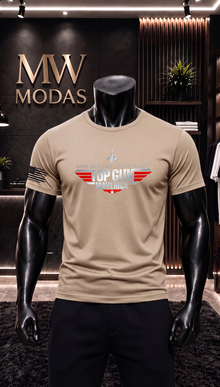 Camiseta Masculina Maverick Aviador Estilo Militar Casual
