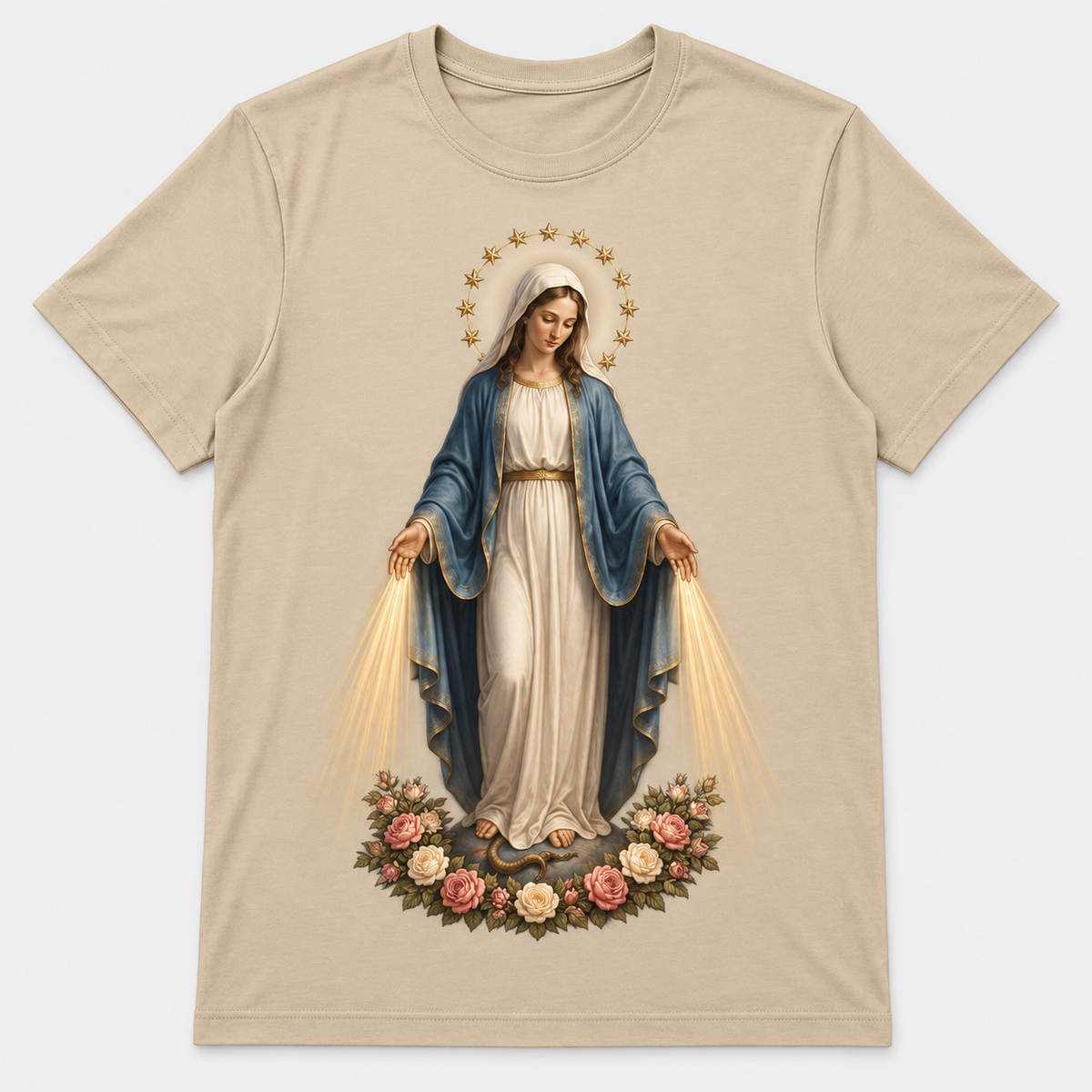 Camiseta Feminina Nossa Senhora das Graças – Sob o Manto de Maria