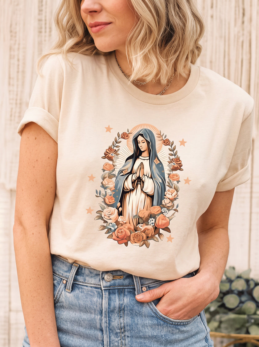 Camiseta Feminina Ave Maria Floral