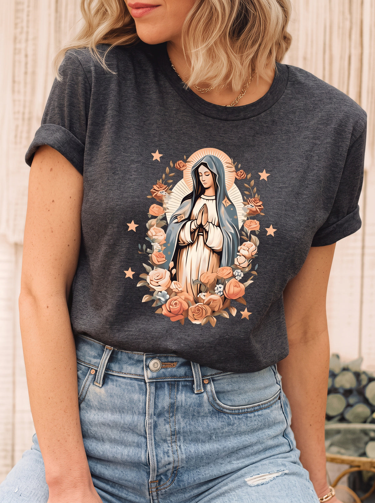 Camiseta Feminina Ave Maria Floral