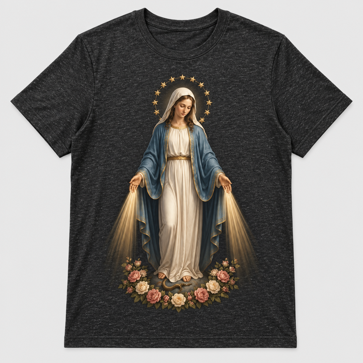 Camiseta Feminina Nossa Senhora das Graças – Sob o Manto de Maria