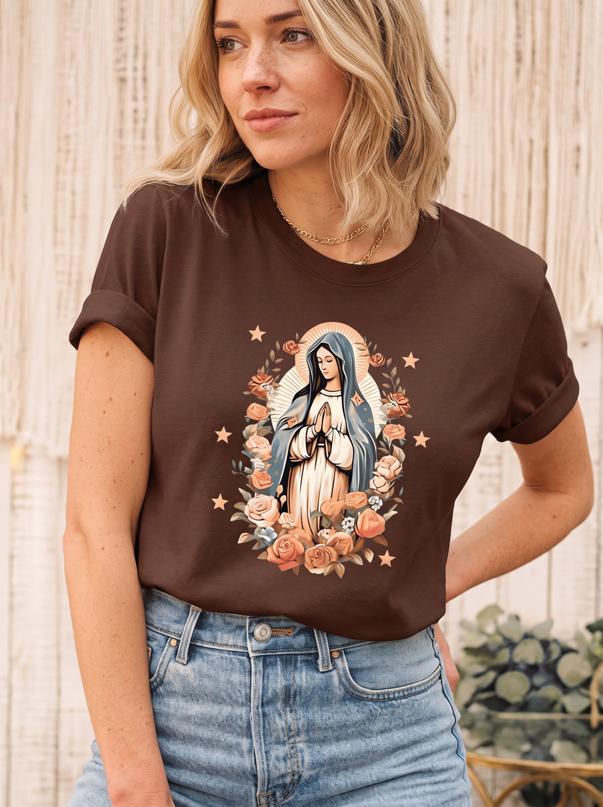 Camiseta Feminina Ave Maria Floral