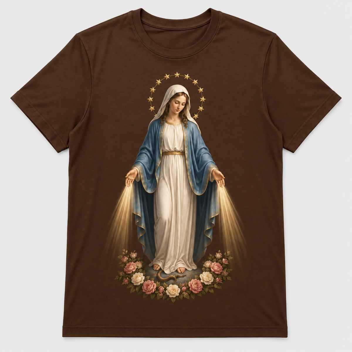 Camiseta Feminina Nossa Senhora das Graças – Sob o Manto de Maria