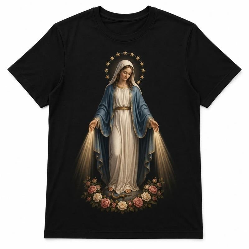 Camiseta Feminina Nossa Senhora das Graças – Sob o Manto de Maria
