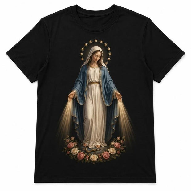 Camiseta Feminina Nossa Senhora das Graças – Sob o Manto de Maria