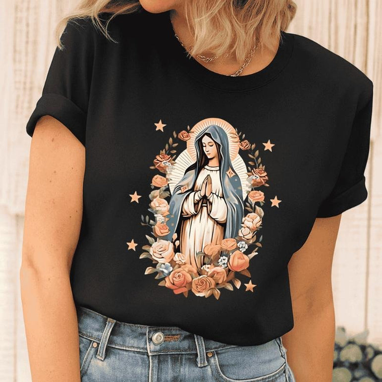 Camiseta Feminina Ave Maria Floral