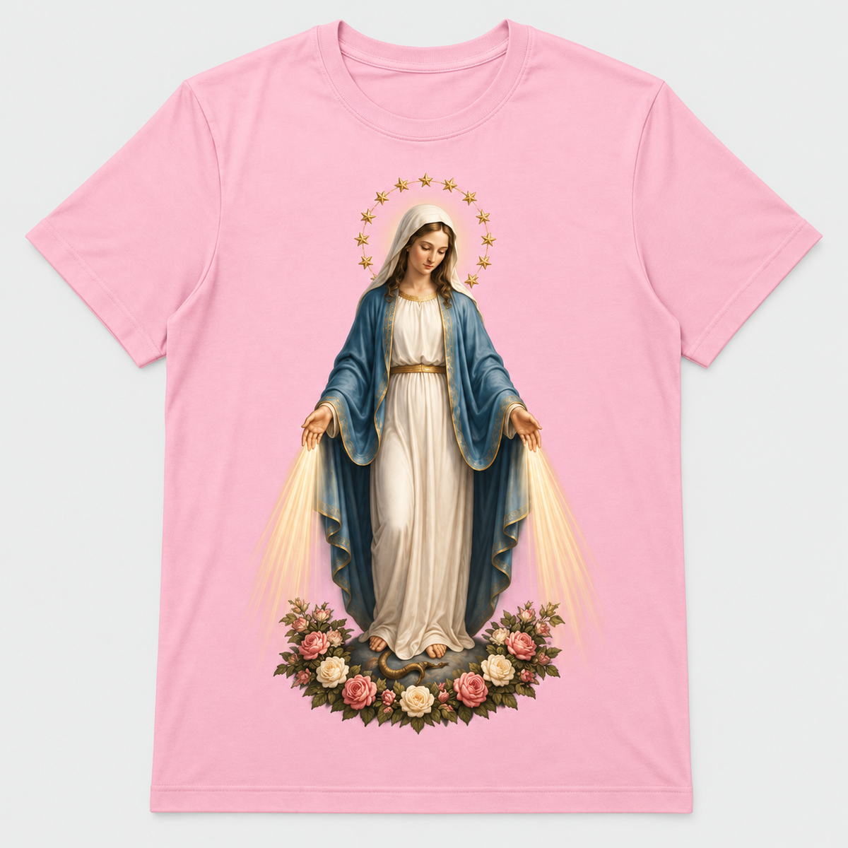 Camiseta Feminina Nossa Senhora das Graças – Sob o Manto de Maria