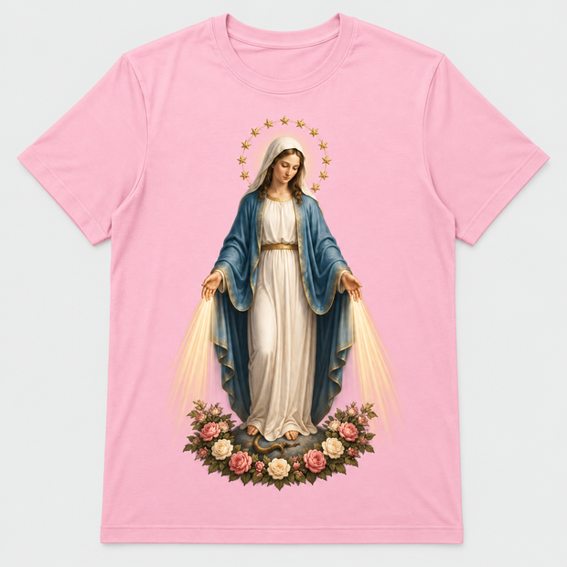 Camiseta Feminina Nossa Senhora das Graças – Sob o Manto de Maria