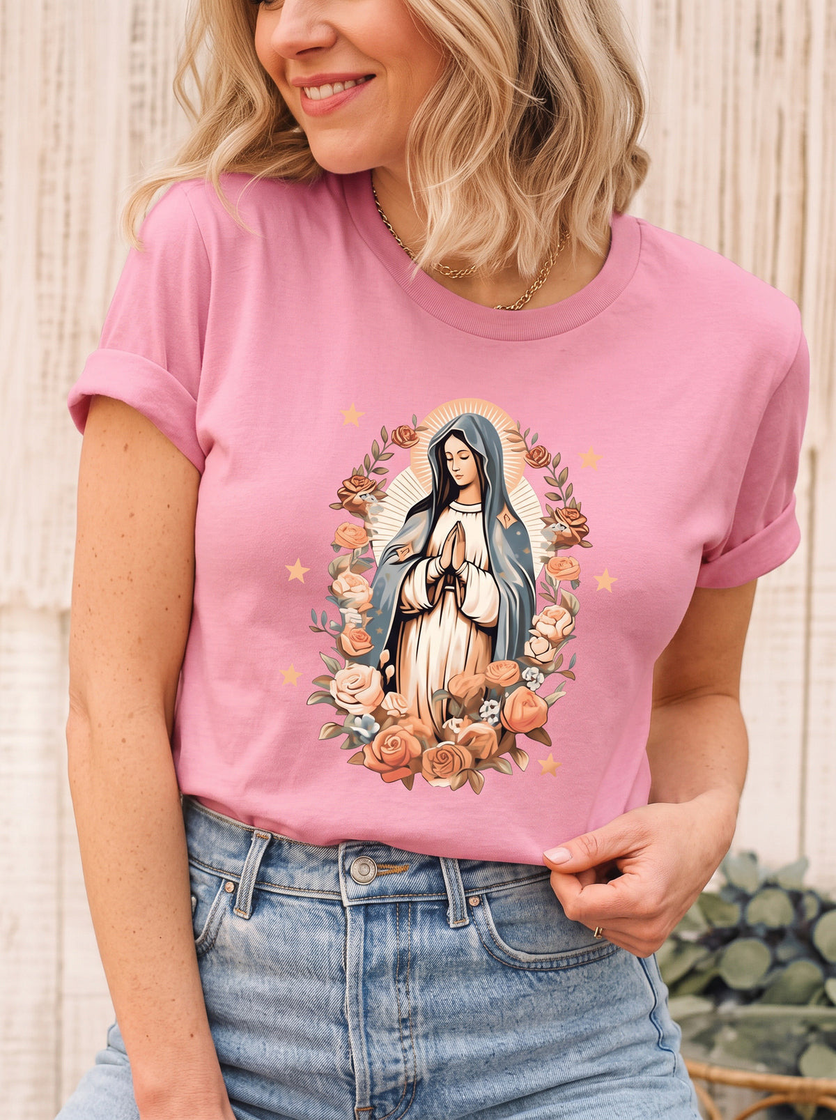 Camiseta Feminina Ave Maria Floral