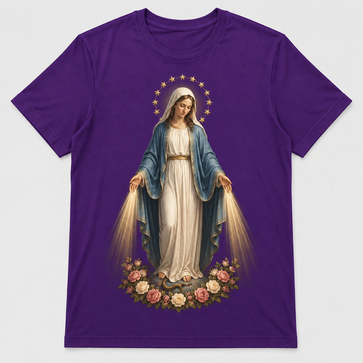 Camiseta Feminina Nossa Senhora das Graças – Sob o Manto de Maria