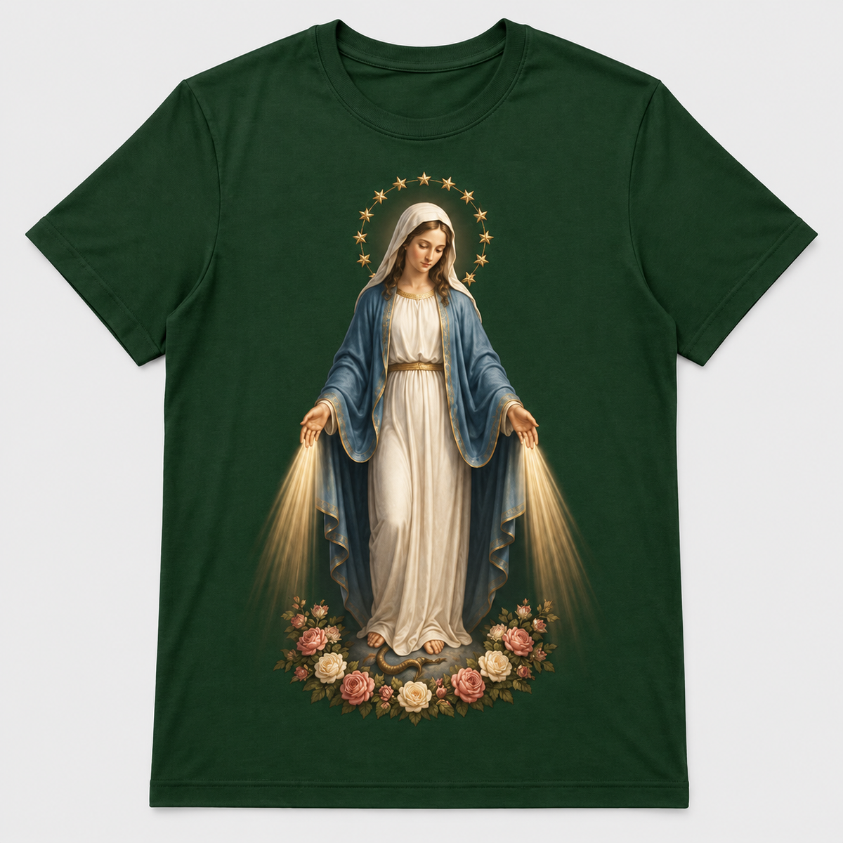 Camiseta Feminina Nossa Senhora das Graças – Sob o Manto de Maria