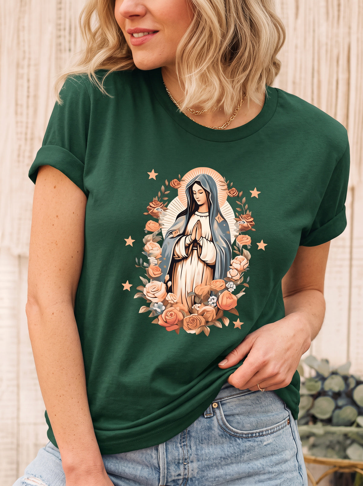 Camiseta Feminina Ave Maria Floral