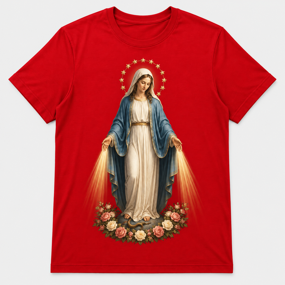 Camiseta Feminina Nossa Senhora das Graças – Sob o Manto de Maria