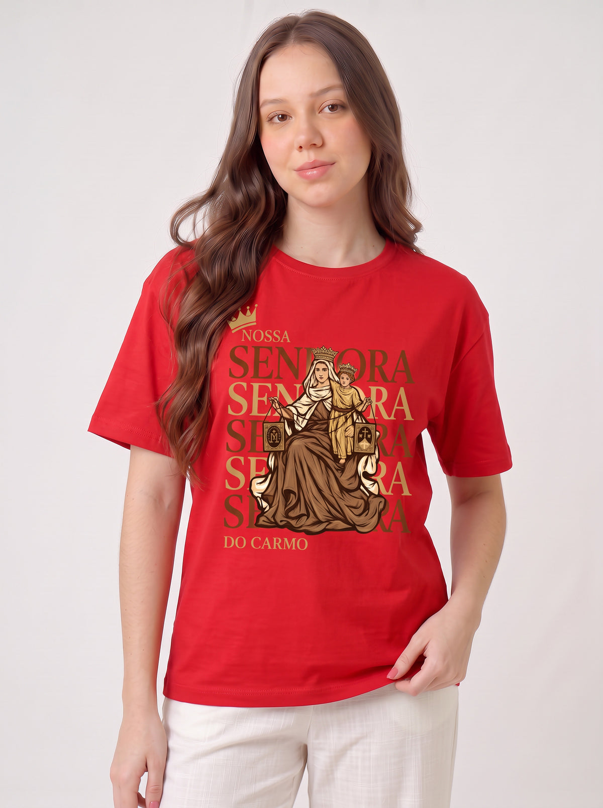 Camiseta Feminina Nossa Senhora do Carmo – Sob o Manto de Maria