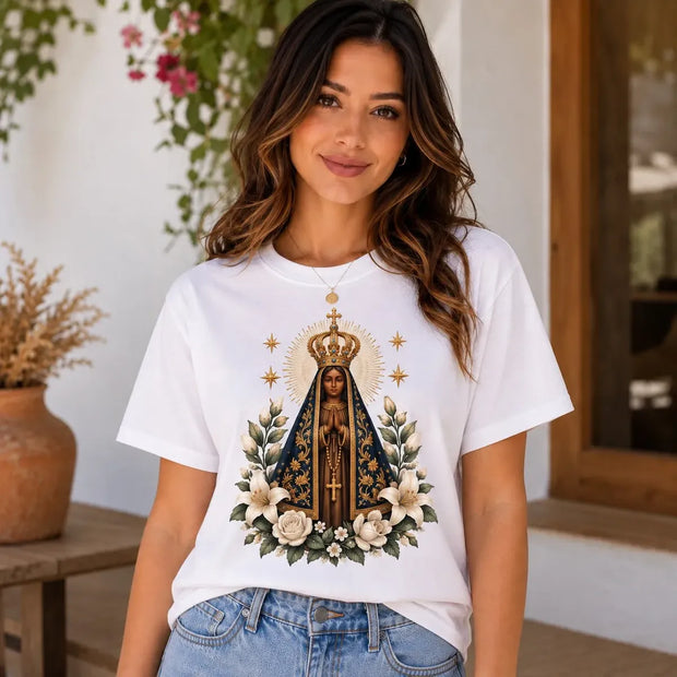 Camiseta Aparecida Lírios e Rosas Feminina Branco