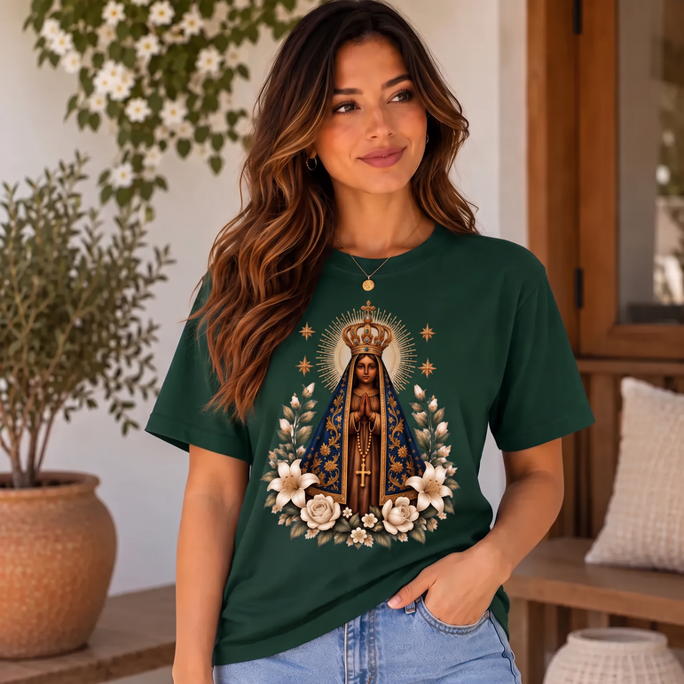 Camiseta Aparecida Lírios e Rosas Feminina Verde