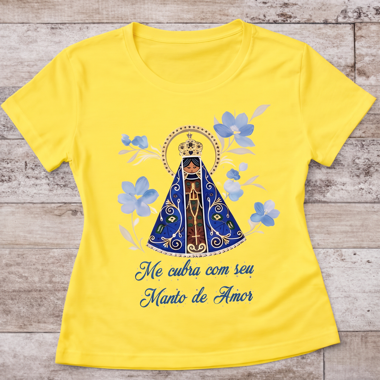 Camiseta Aparecida Manto de Amor Feminina Amarela