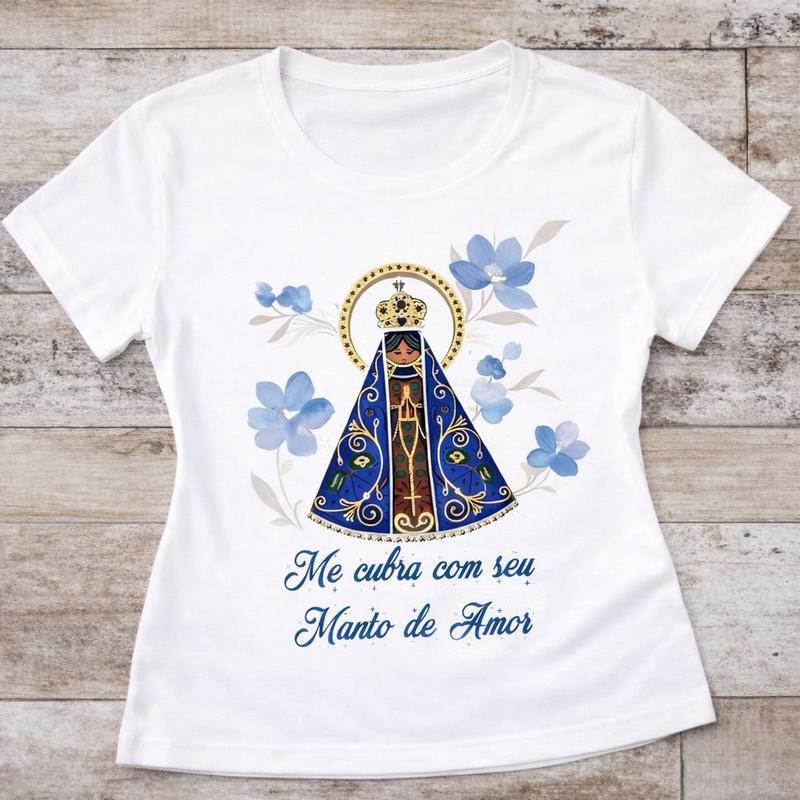 Camiseta Aparecida Manto de Amor Feminina Branco