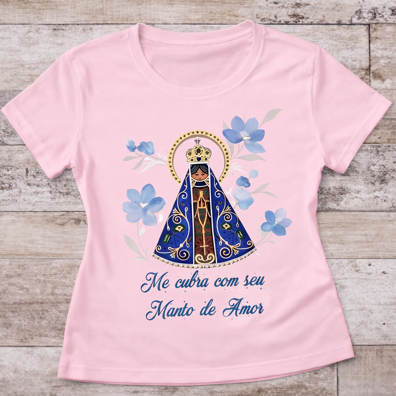Camiseta Aparecida Manto de Amor Feminina Rosa
