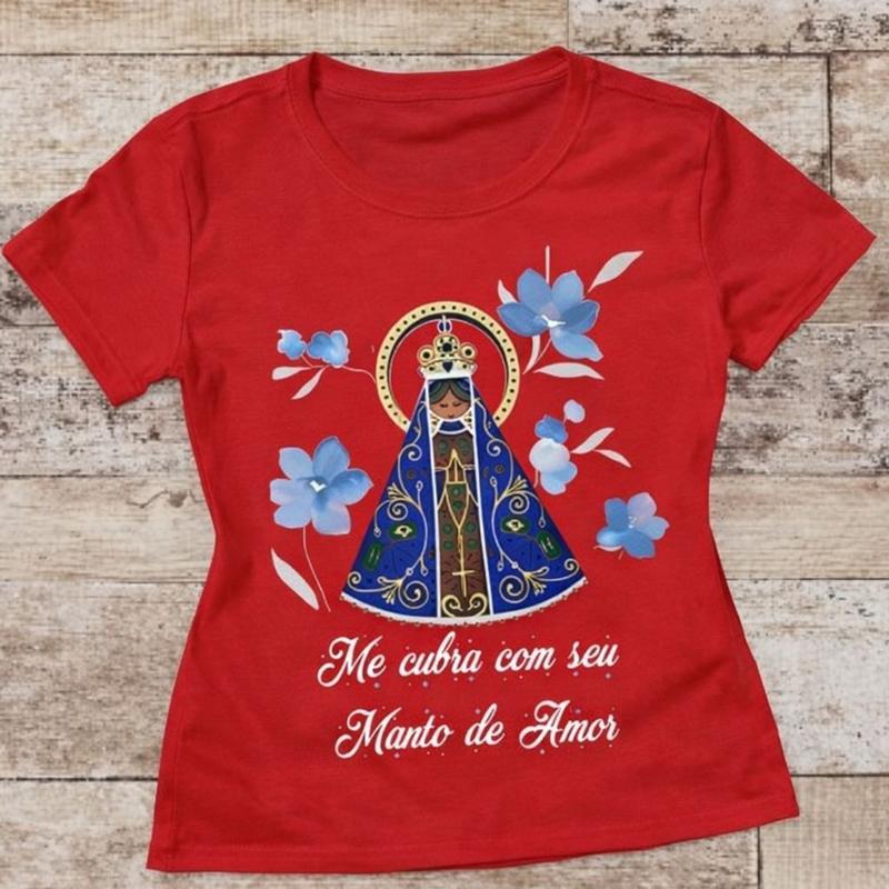 Camiseta Aparecida Manto de Amor Feminina Vermelho