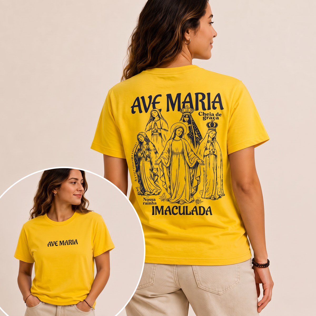 Camiseta Ave Maria Imaculada Amarela
