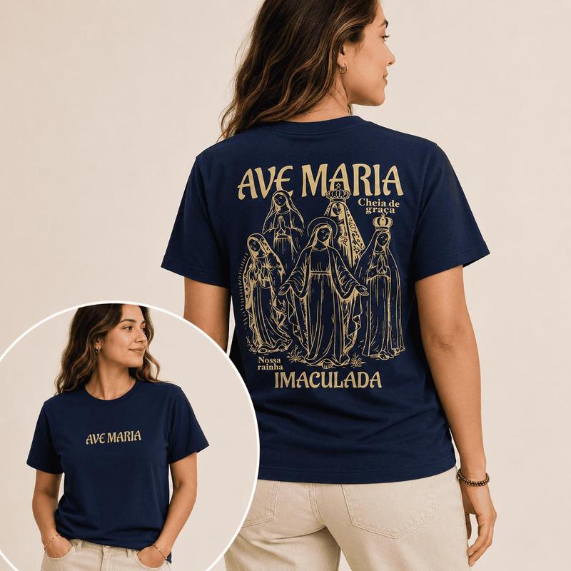 Camiseta Ave Maria Imaculada Azul-marinho