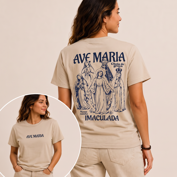 Camiseta Ave Maria Imaculada Bege