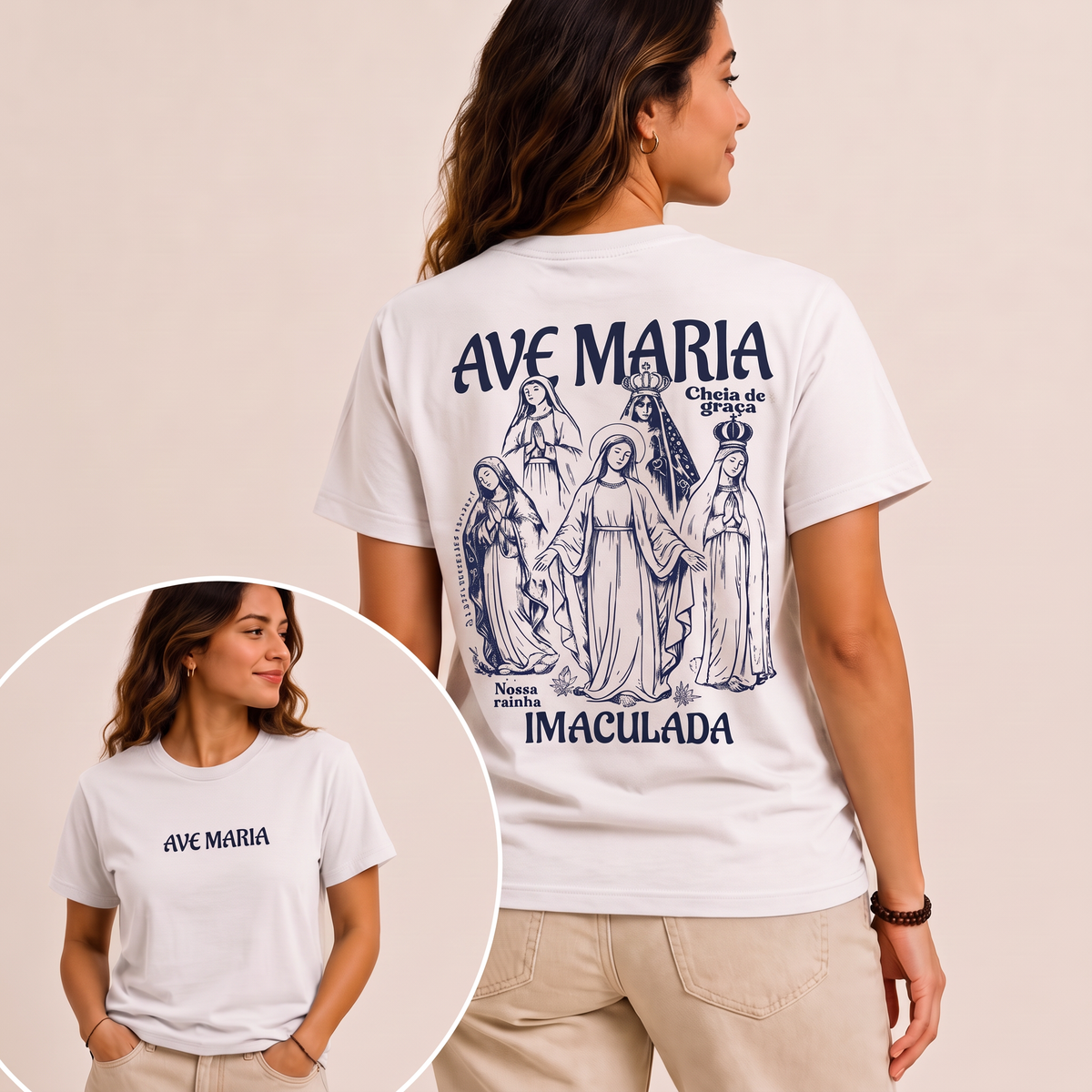 Camiseta Ave Maria Imaculada Branco