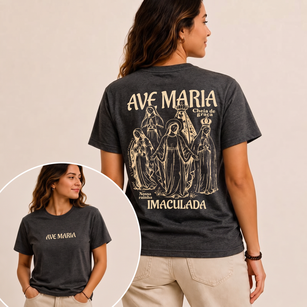 Camiseta Ave Maria Imaculada Grafite