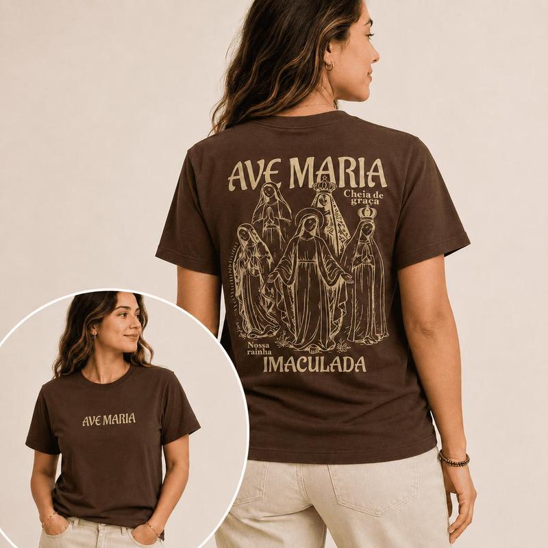 Camiseta Ave Maria Imaculada Marrom