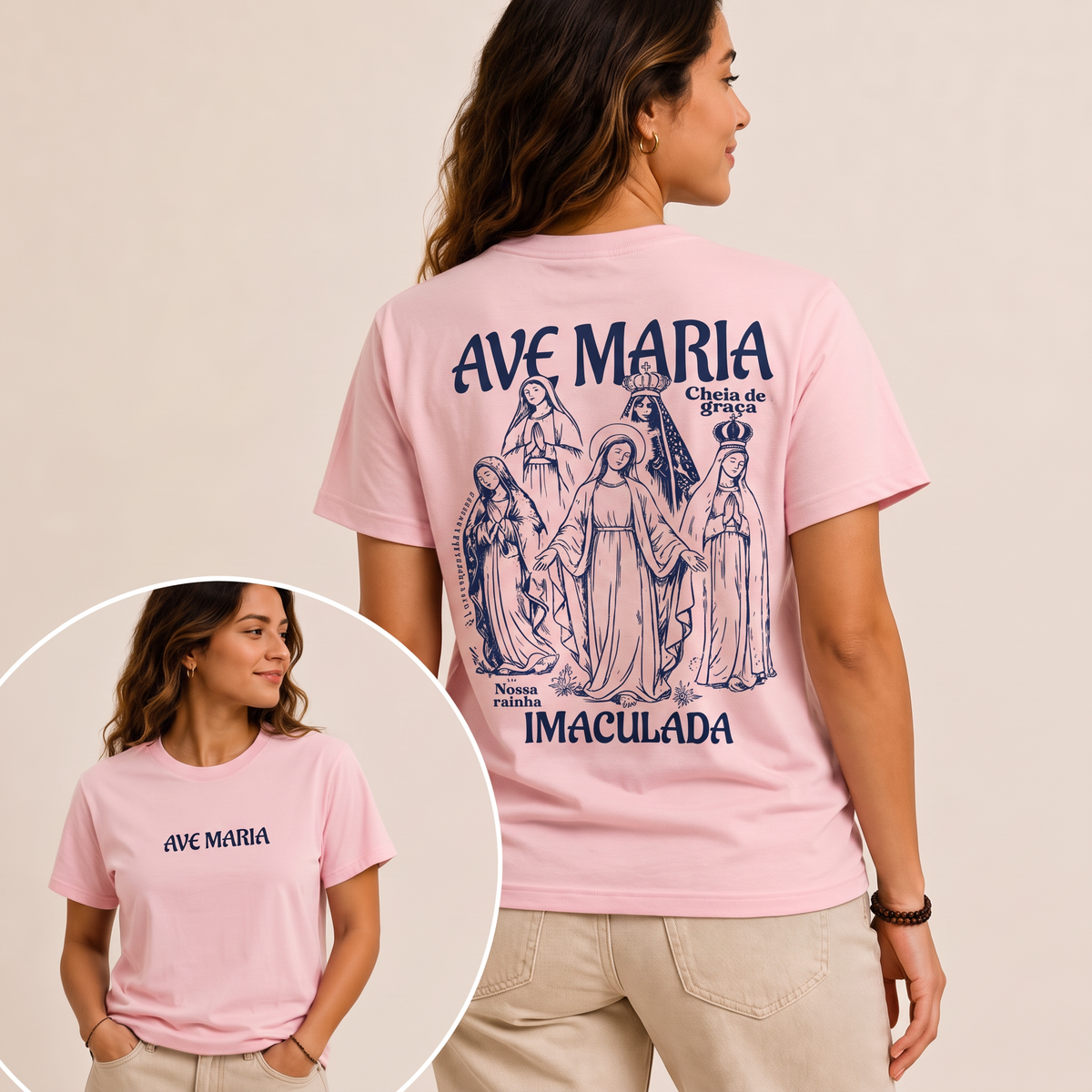 Camiseta Ave Maria Imaculada Rosa