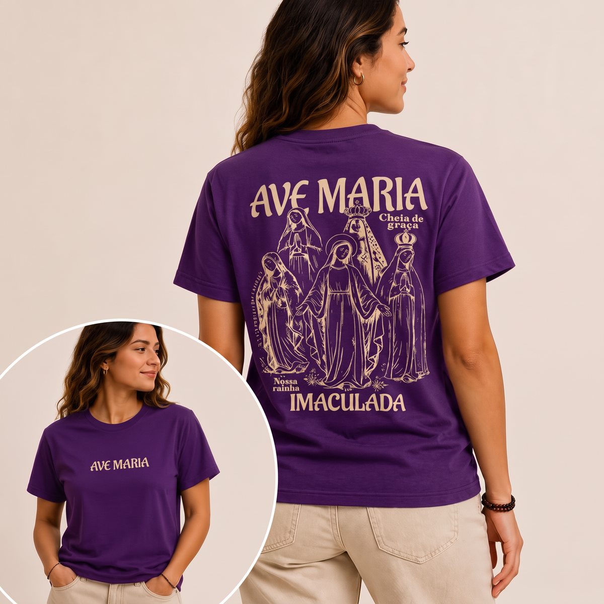 Camiseta Ave Maria Imaculada Roxo