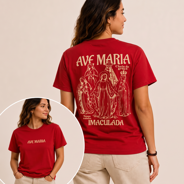Camiseta Ave Maria Imaculada Vermelho