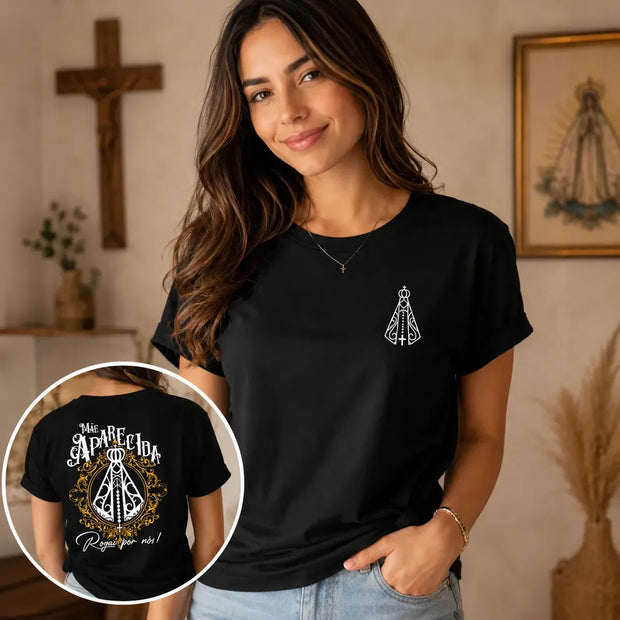 Camiseta Mãe Aparecida Frente e Costas Feminina Bege