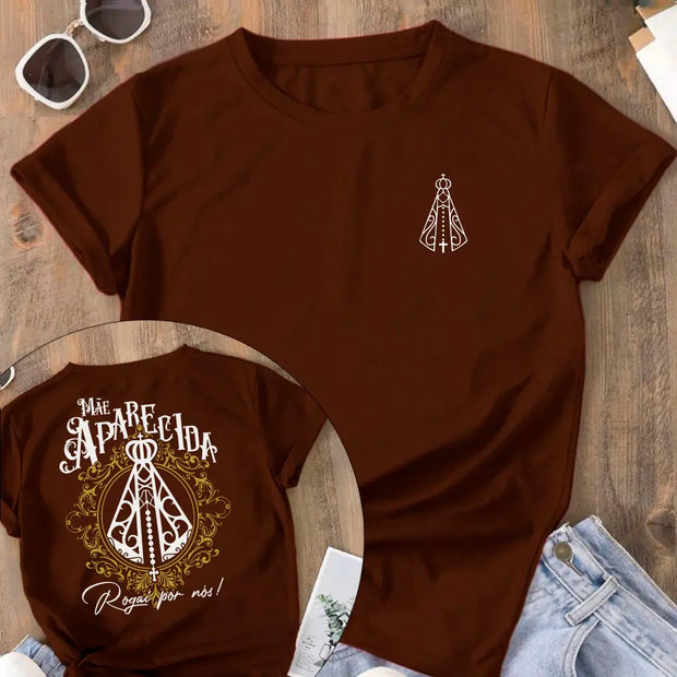 Camiseta Mãe Aparecida Frente e Costas Feminina Branco