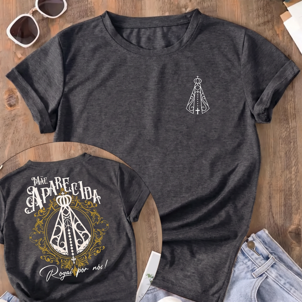 Camiseta Mãe Aparecida Frente e Costas Feminina Grafite
