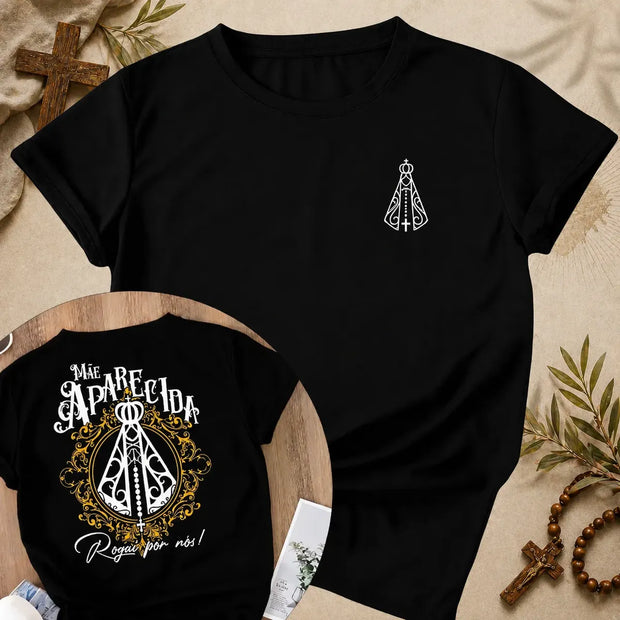 Camiseta Mãe Aparecida Frente e Costas Feminina Preto