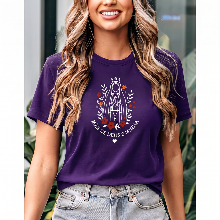 Camiseta Mãe de Deus e Minha Feminina Roxo