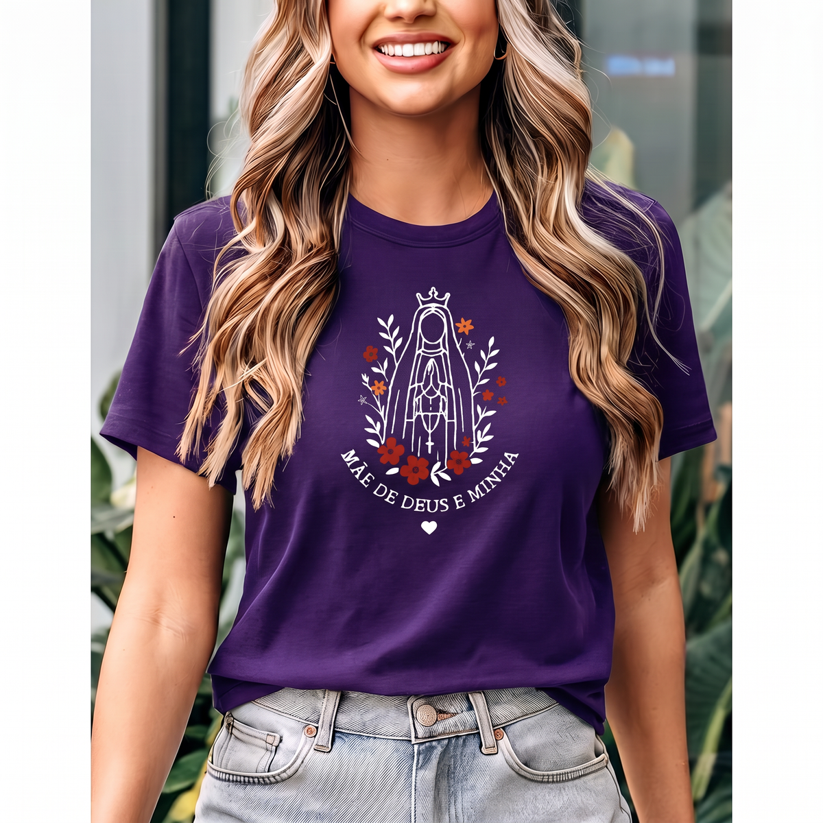 Camiseta Mãe de Deus e Minha Feminina Roxo