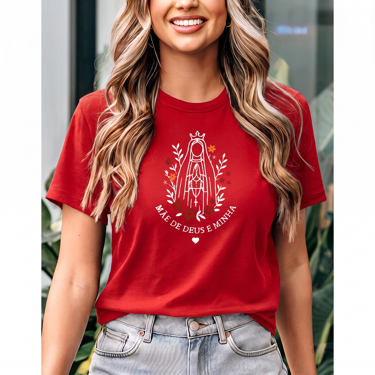 Camiseta Mãe de Deus e Minha Feminina Vermelho