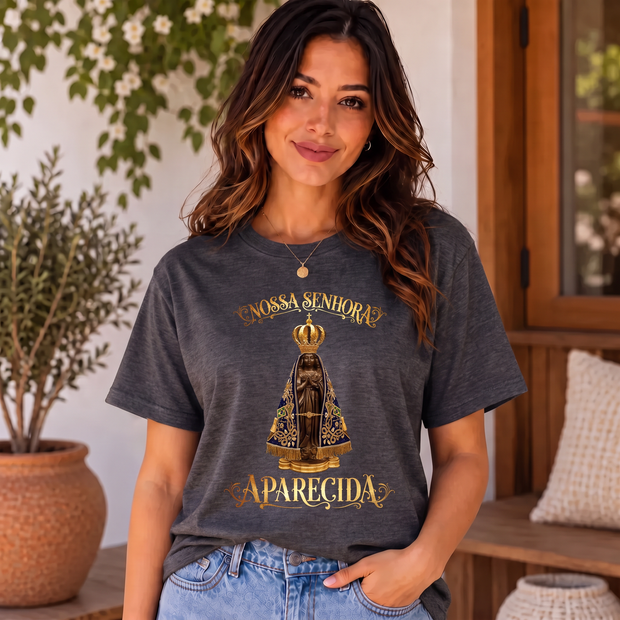 Camiseta Nossa Senhora Aparecida Clássica Feminina Grafite