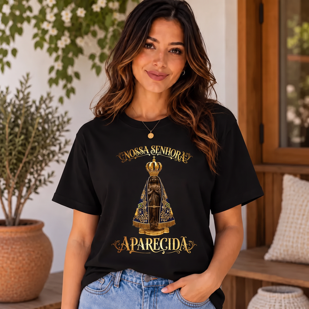 Camiseta Nossa Senhora Aparecida Clássica Feminina Preto